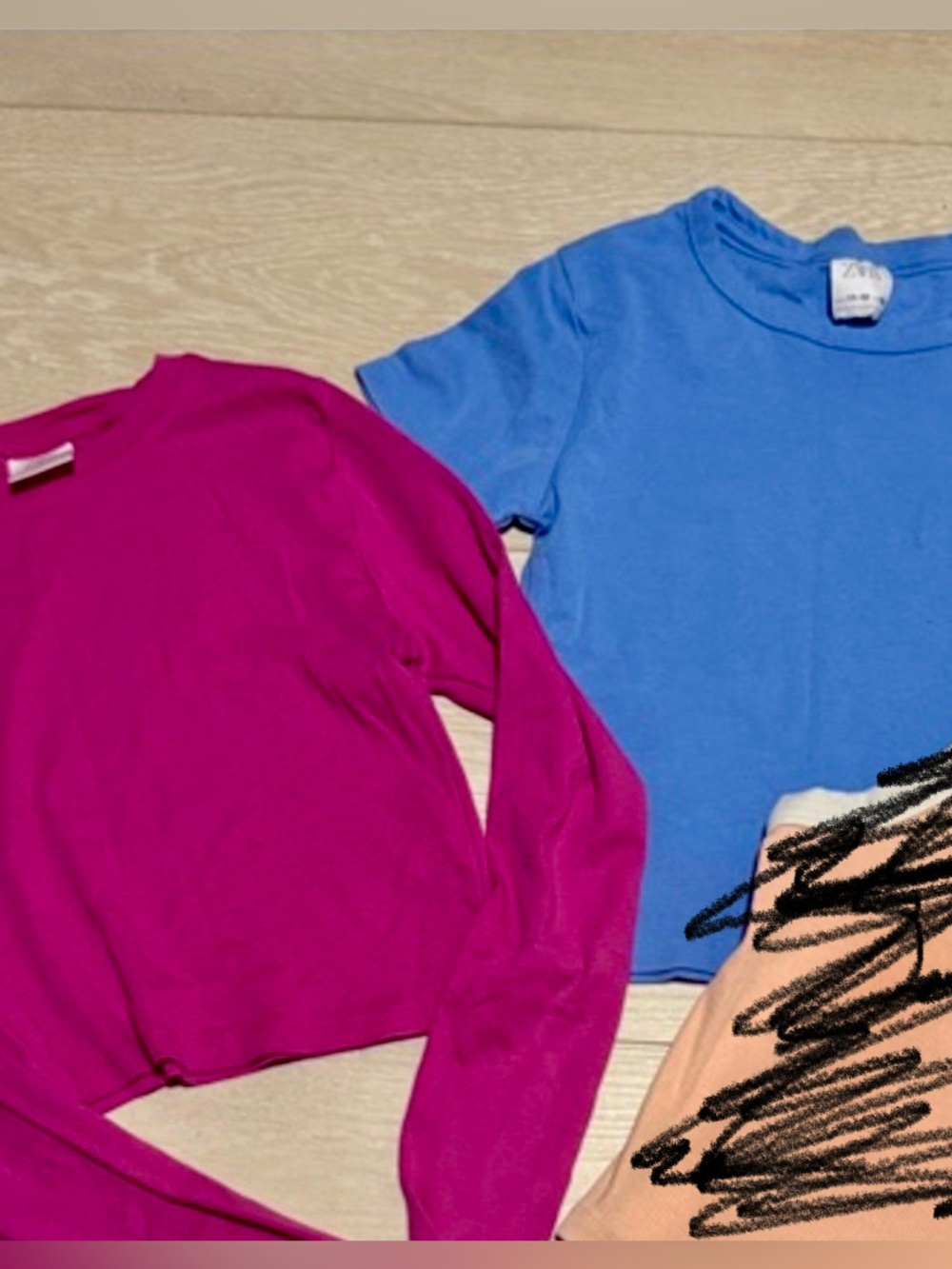 Zara Pink Long Sleeve Pink Top & Blue Tee